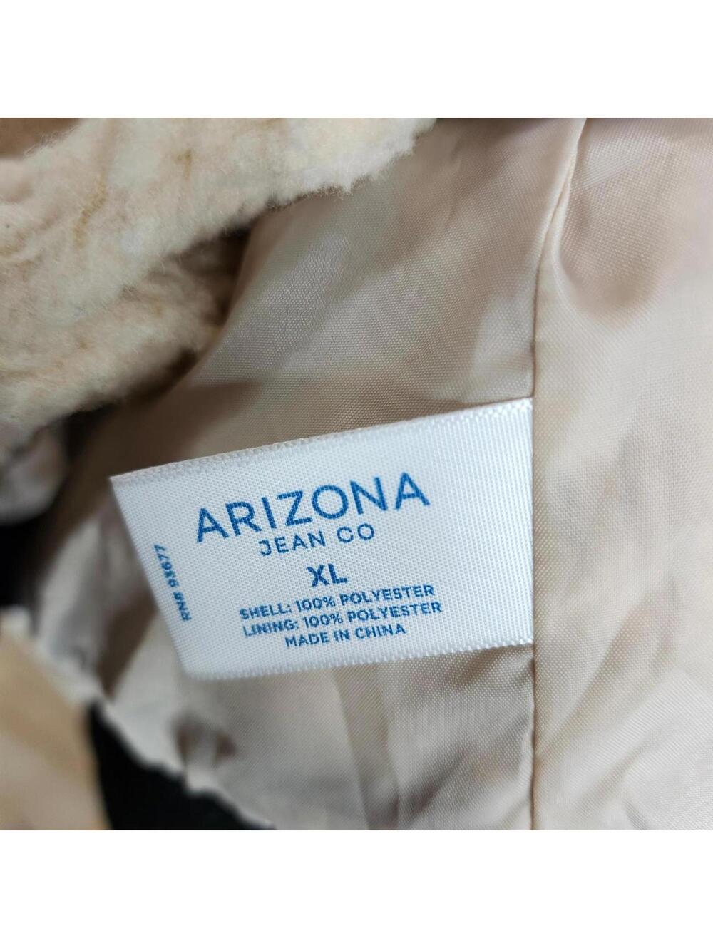Cozy Women's Beige Fleece Bomber Jacket Striped Ribbed Trim Arizona Jean Co XL - Picture 7 of 8